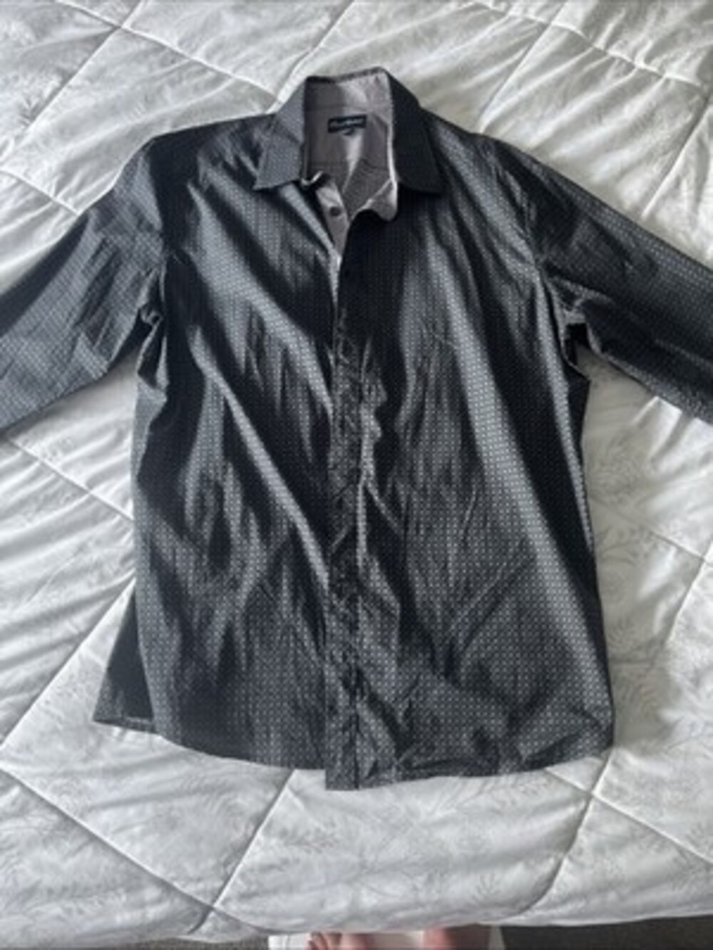 ROBERT GRAHAM Shirt Grey Button Down Front Embroidered Striped Men Size XL